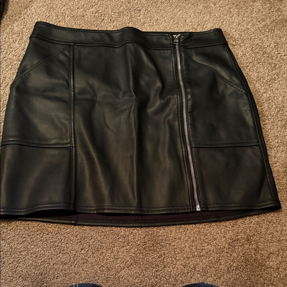 Express Black Faux Leather Mini Skirt with Exposed Zip